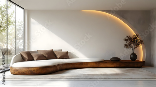 Modern living room with cur...