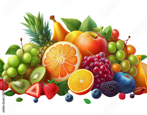 Assorted Fresh Fruits Isolated on Transparent Background