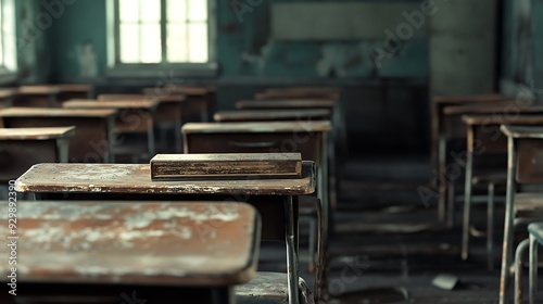 Empty Modern Classroom In the School Interior, Back to School Concept Book, Chair, table 3D Render.