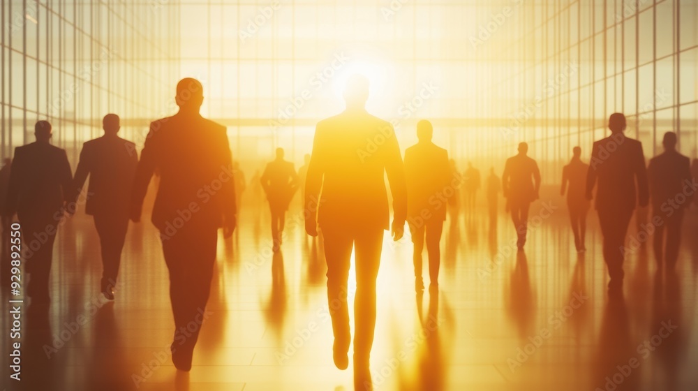 Silhouettes of Business Figures Against a Radiant Sunrise Background Silhouettes of Business Figures Against a Radiant Sunrise Background