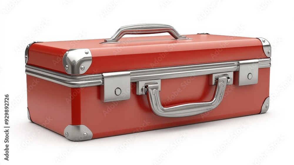 A red metal toolbox with silver accents, in a clip art style, on a white background A red metal toolbox with silver accents, in a clip art style, on a white background