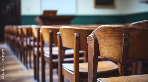 Empty Modern Classroom In the School Interior, Back to School Concept Book, Chair, table 3D Render.