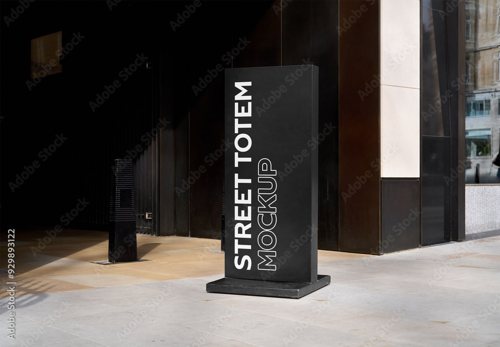 Mockup Of Customizable Sign Outside Building Stock Template | Adobe Stock