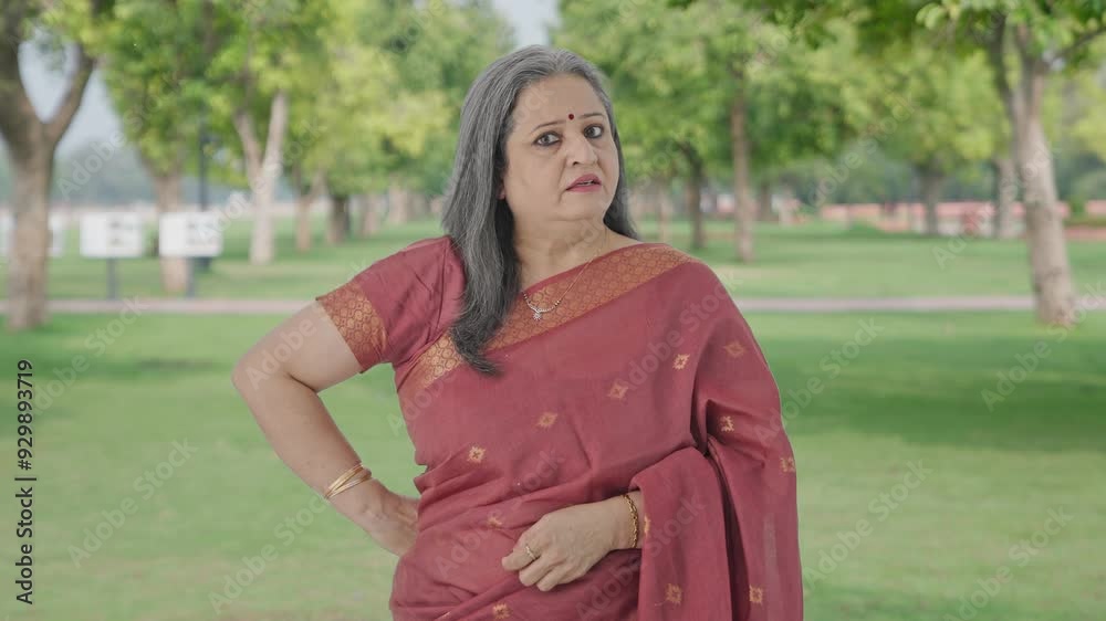 Angry Indian old woman looking to the camera in park Angry Indian old woman looking to the camera in park