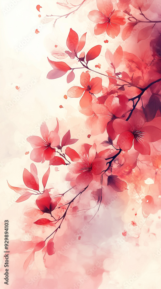Beautiful pink flowers with buds and leaves on a watercolor background. Beautiful pink flowers with buds and leaves on a watercolor background.