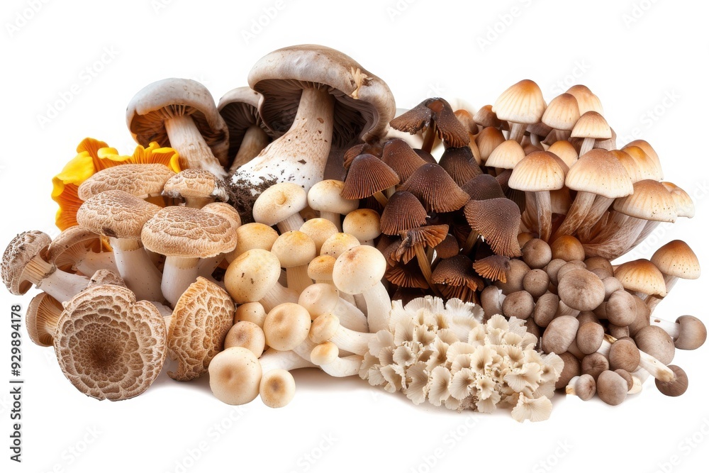 Assorted Mushrooms on White Background. Assorted Mushrooms on White Background.