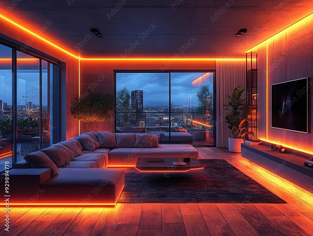 futuristic smart home interior bathed in holographic light aipowered devices seamlessly integrated minimalist design with floating ui elements futuristic smart home interior bathed in holographic light aipowered devices seamlessly integrated minimalist design with floating ui elements