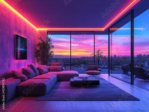 futuristic smart home interior bathed in holographic light aipowered devices seamlessly integrated minimalist design with floating ui elements