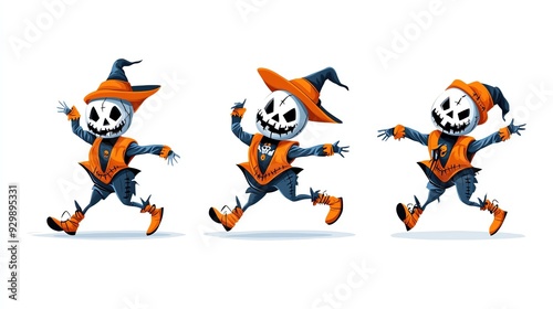 Wallpaper Mural Playful Halloween skeleton in vibrant orange and black, joyfully dancing in charming poses. Perfect for festive designs. Torontodigital.ca