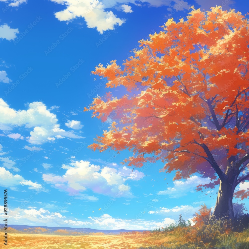Enchanting Autumn Landscape: Creative Abstract Design with Fall Foliage and Sky. Anime-Style Seasonal Scenery for UI Decoration, Web Marketing, and High-Resolution Wallpapers. Vibrant Autumnal Backgro Enchanting Autumn Landscape: Creative Abstract Design with Fall Foliage and Sky. Anime-Style Seasonal Scenery for UI Decoration, Web Marketing, and High-Resolution Wallpapers. Vibrant Autumnal Backgro