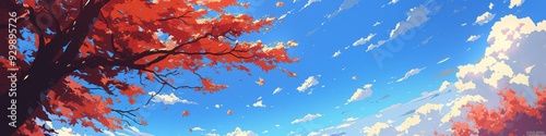 Wallpaper Mural Enchanting Autumn Landscape: Creative Abstract Design with Fall Foliage and Sky. Anime-Style Seasonal Scenery for UI Decoration, Web Marketing, and High-Resolution Wallpapers. Vibrant Autumnal Backgro Torontodigital.ca