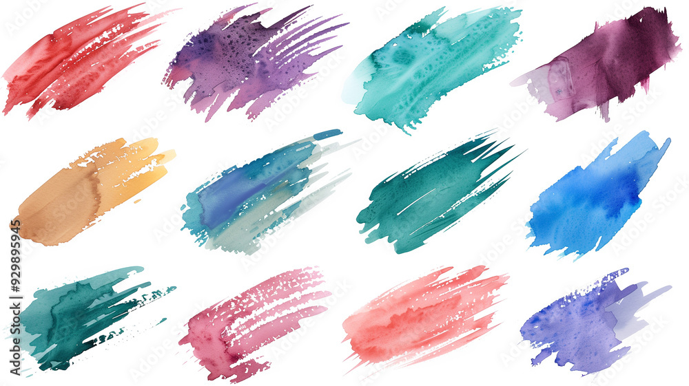 Fototapeta premium Set of watercolor brushstrokes. Colorful paint spots