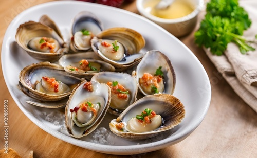 Cherrystone Clams Casino, A delectable seafood dish with baked clams, crispy bacon and breadcrumbs, capturing the savory essence of the ocean in every bite.