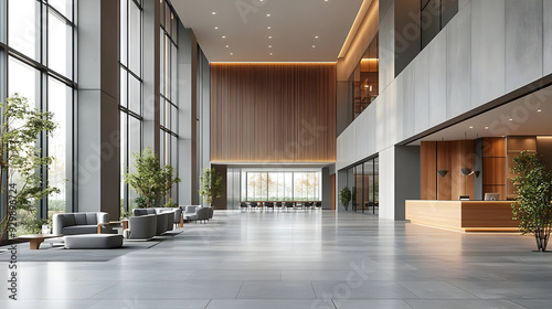 Modern lobby with large win...