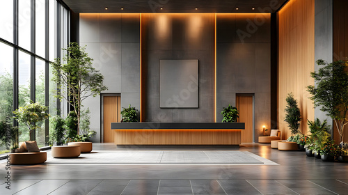 Modern lobby with plants an...
