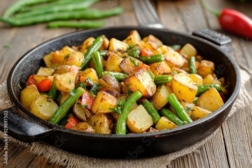 Delicious Potato and Green Bean Skillet Meal for Healthy Eating Generative AI