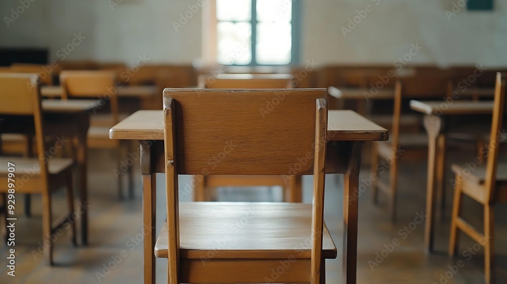 Empty Modern Classroom In the School Interior, Back to School Concept Book, Chair, table 3D Render. Empty Modern Classroom In the School Interior, Back to School Concept Book, Chair, table 3D Render.