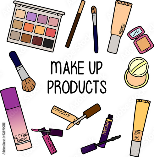 make up products colorful vector minimalist set icons