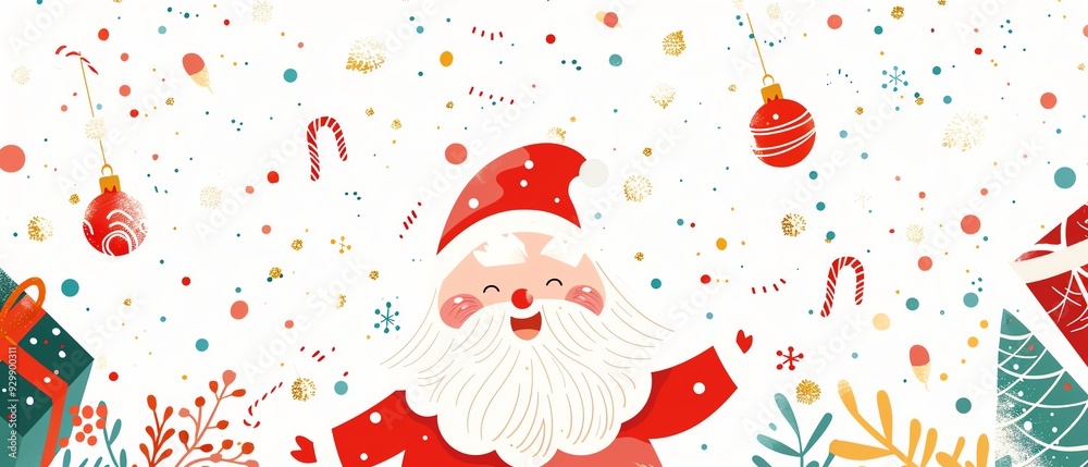 Kawaii Christmas, cartoon Santa, happy holidays, festive decorations, flat design illustration Kawaii Christmas, cartoon Santa, happy holidays, festive decorations, flat design illustration