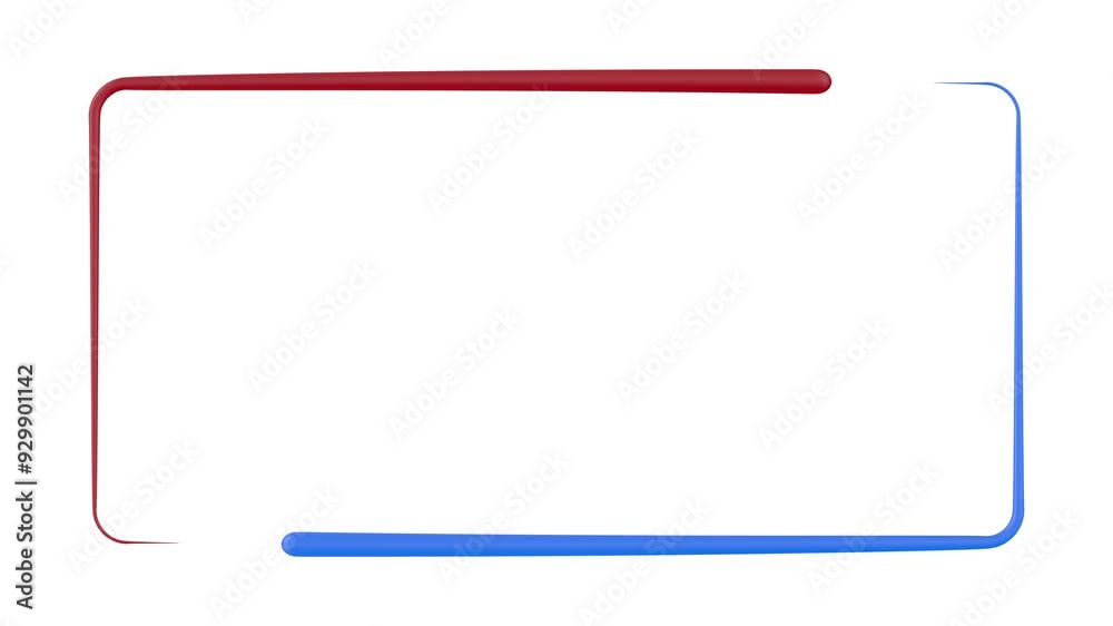 Parallelopiped frame with two color line on isolated white background. Empty copy space middle. 3D illustration rendering