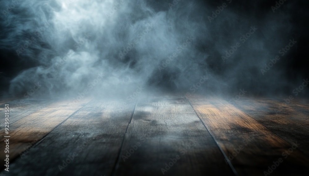 Dark Fog, Smoke, and Mist Covering Wooden Floor in Creepy Atmosphere Dark Fog, Smoke, and Mist Covering Wooden Floor in Creepy Atmosphere