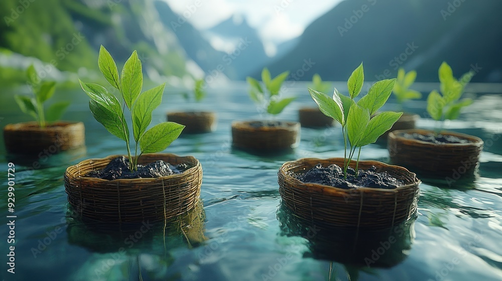 Saplings Floating on a Lake