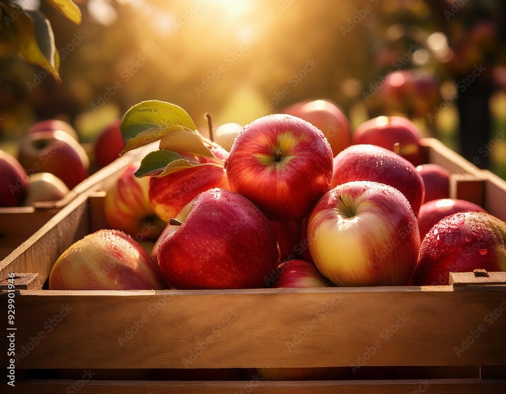 Close-up of wooden crates full of ripe apples Close-up of wooden crates full of ripe apples