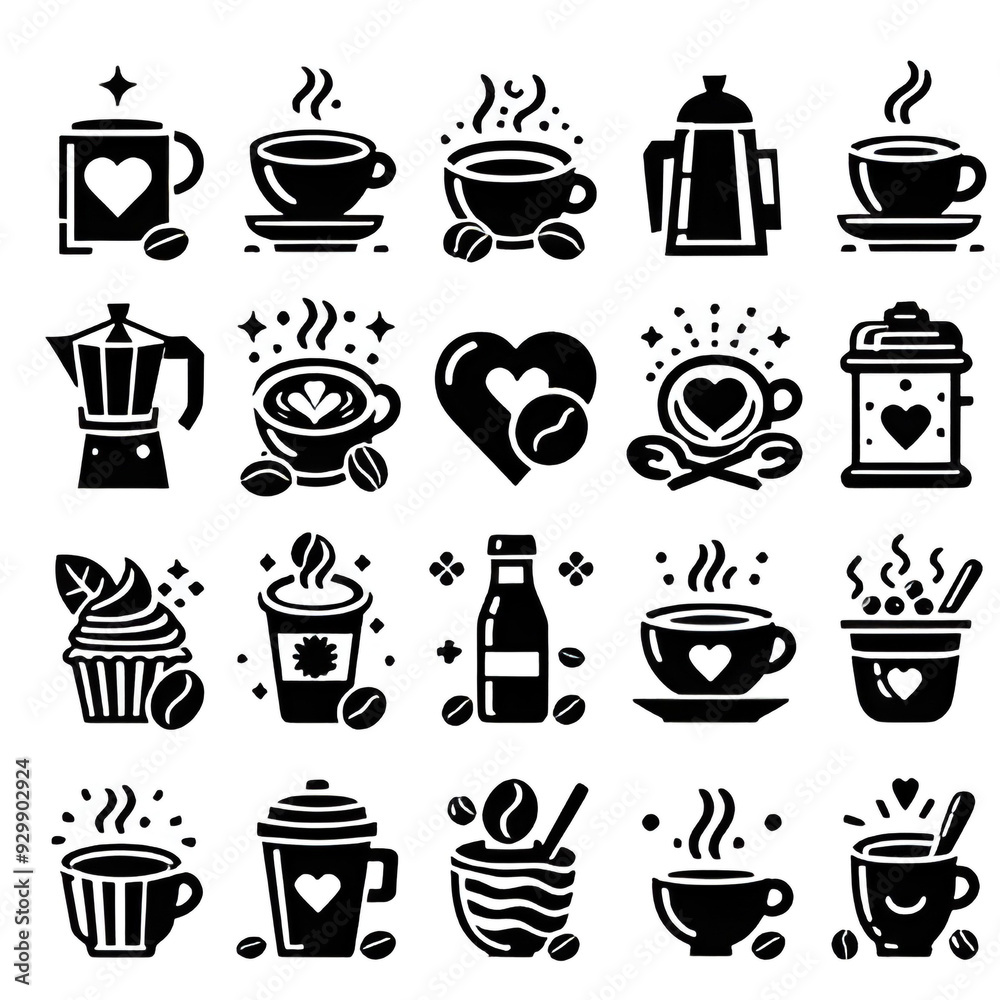Fototapeta premium Coffee and tea cup logo Silhouette line art vector illustration on a white background. Coffee and tea set