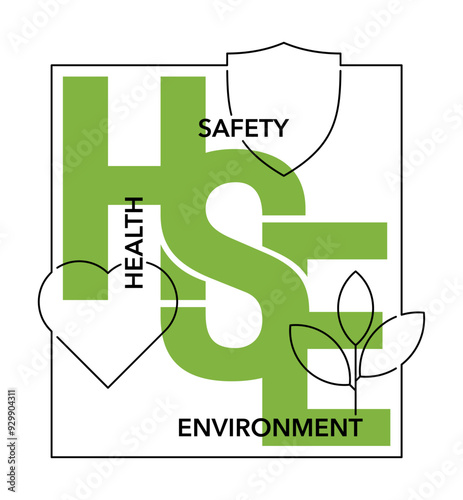 HSE emblem in thin line - Health, Safety, Environment visual
