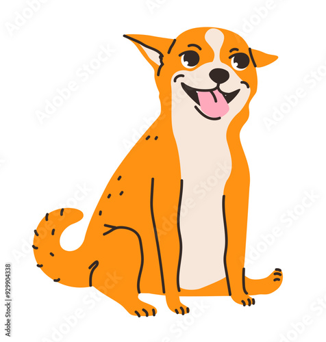 Flat vector illustration of a Chihuahua dog. Breed's small, toy-like appearance, tiny pets and animal companions