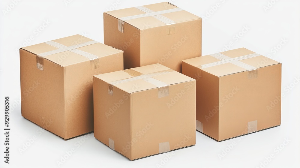 The closed cardboard boxes are isolated on a transparent background The closed cardboard boxes are isolated on a transparent background