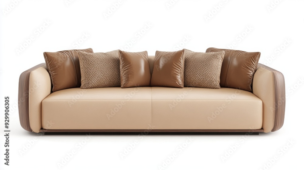 Couch with cozy pillows on white background, isolated on modern sofa Couch with cozy pillows on white background, isolated on modern sofa