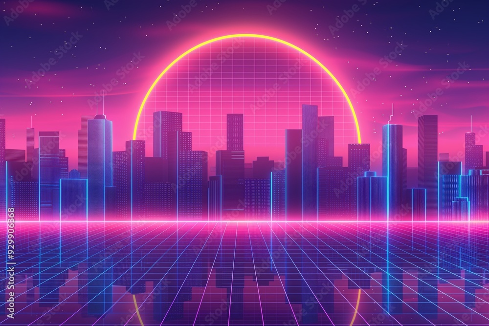 Fototapeta premium Retro design elements with futuristic visions, depicting a stylized journey through time and space. Generative AI