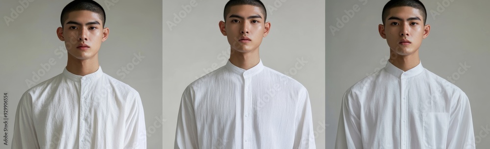 Studio shot of three handsome Asian male models, isolated on transparent background. Studio shot of three handsome Asian male models, isolated on transparent background.