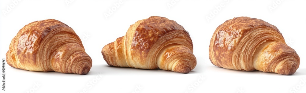 The set of French croissants is isolated on a transparent background The set of French croissants is isolated on a transparent background