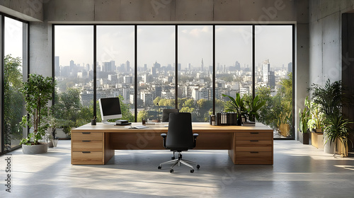 Modern office with a city v...