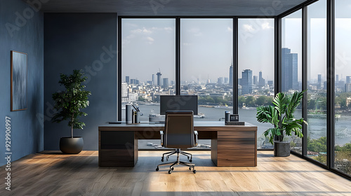 Modern office with a city v...