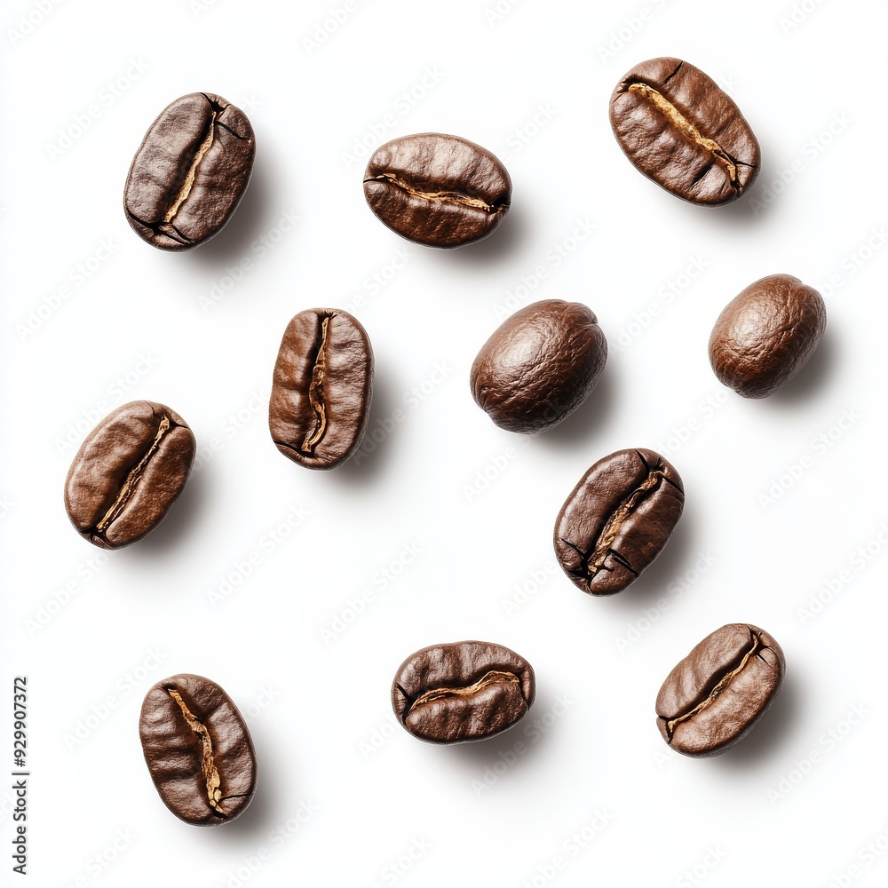 Flowing coffee beans isolated on transparent background