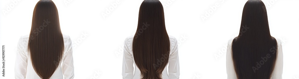 Isolated on a transparent background are a group of women with straight long brown hair from the back Isolated on a transparent background are a group of women with straight long brown hair from the back