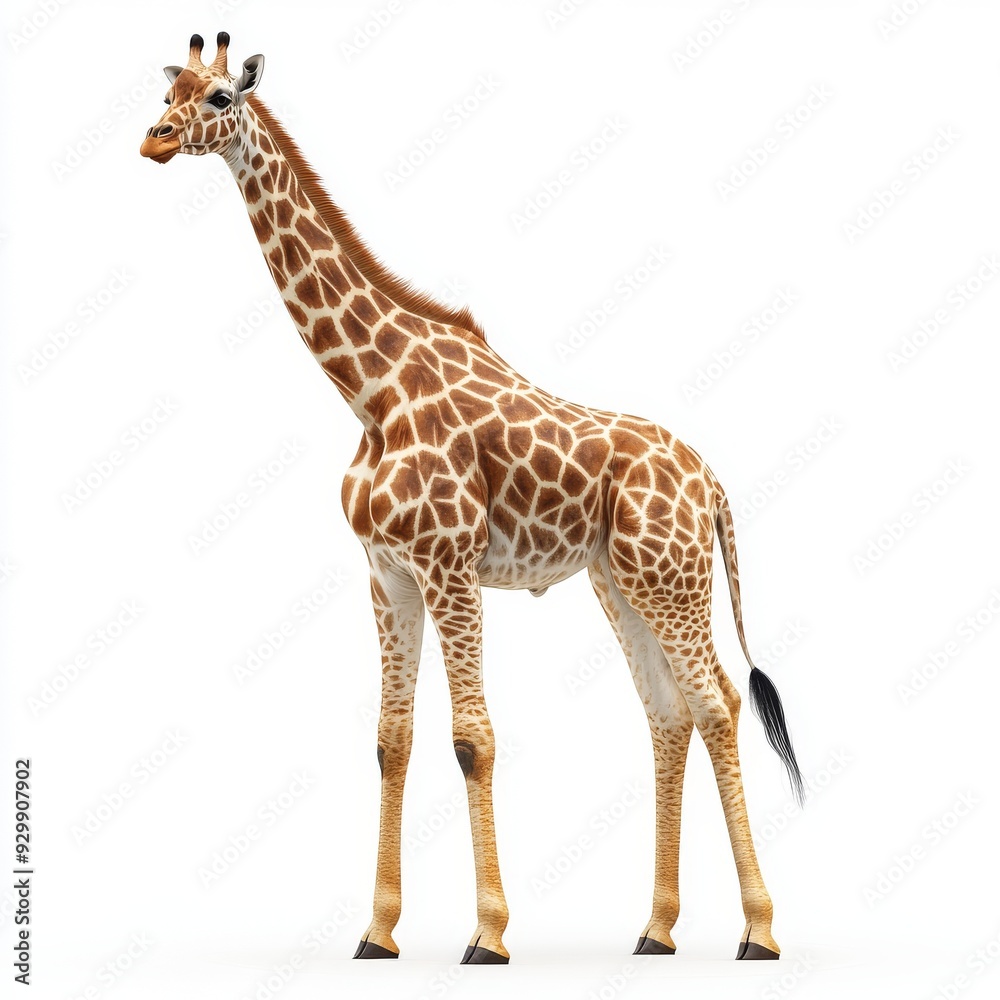 Naklejka premium Isolated giraffe standing on white background