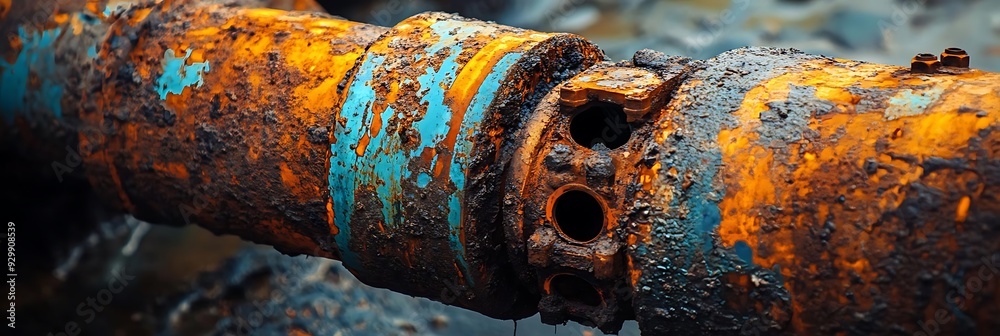 Close Up of Rusty Pipe with Blue and Orange Paint - Industrial Abstract Background Close Up of Rusty Pipe with Blue and Orange Paint - Industrial Abstract Background