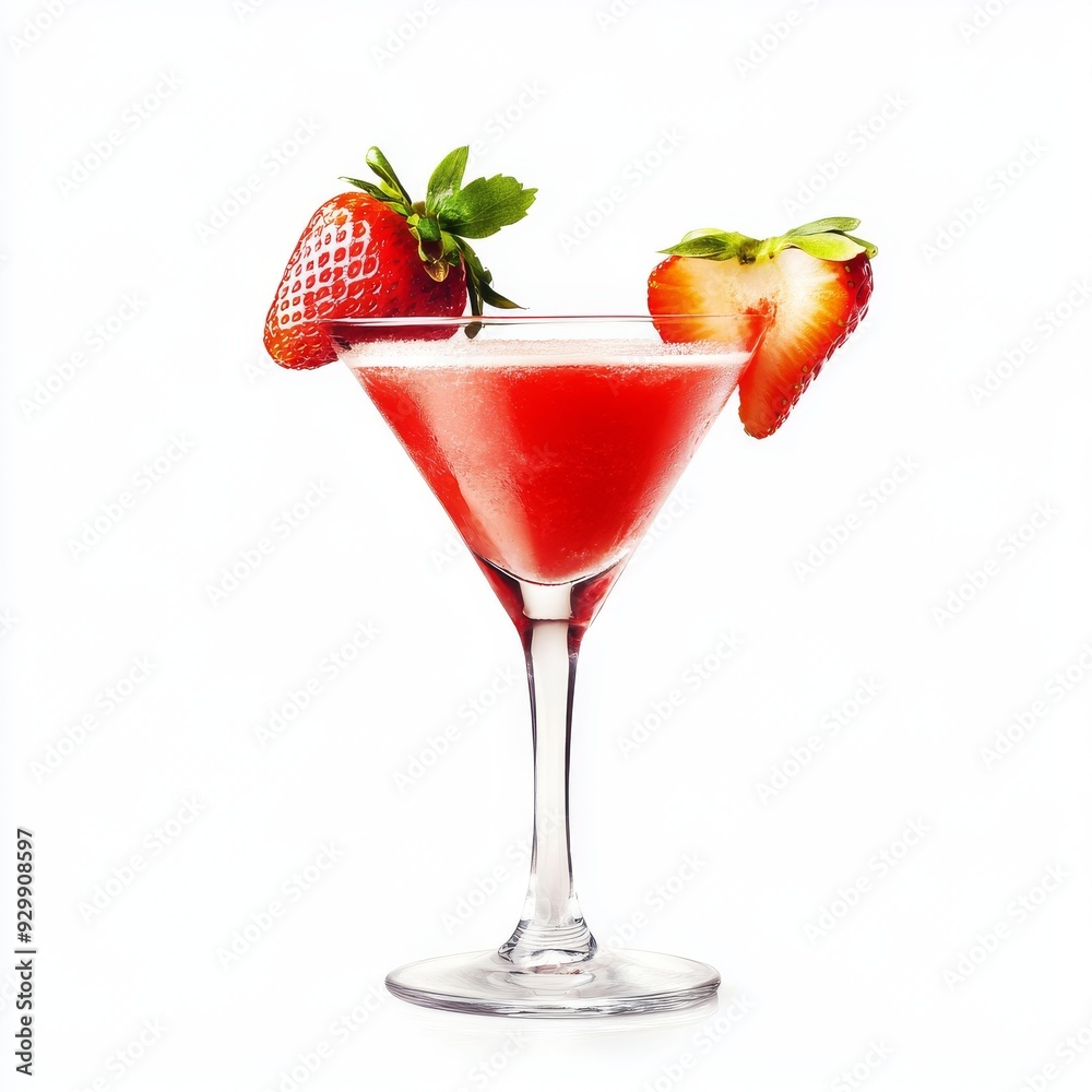 On a transparent background, a fresh strawberry cocktail is isolated On a transparent background, a fresh strawberry cocktail is isolated