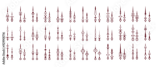 Clock hands. Retro decorative arrows pointers antique clock hands collection recent vector isolated pictures set