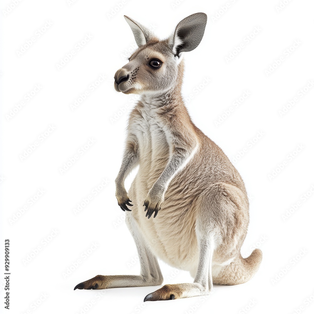 Fototapeta premium A white background is used to isolate an Australian kangaroo