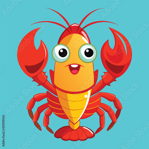 A cartoon drawing of a crayfish with a red crab 