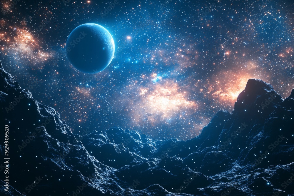 Obraz premium Space cosmic illustration with planets scene created with Generative AI