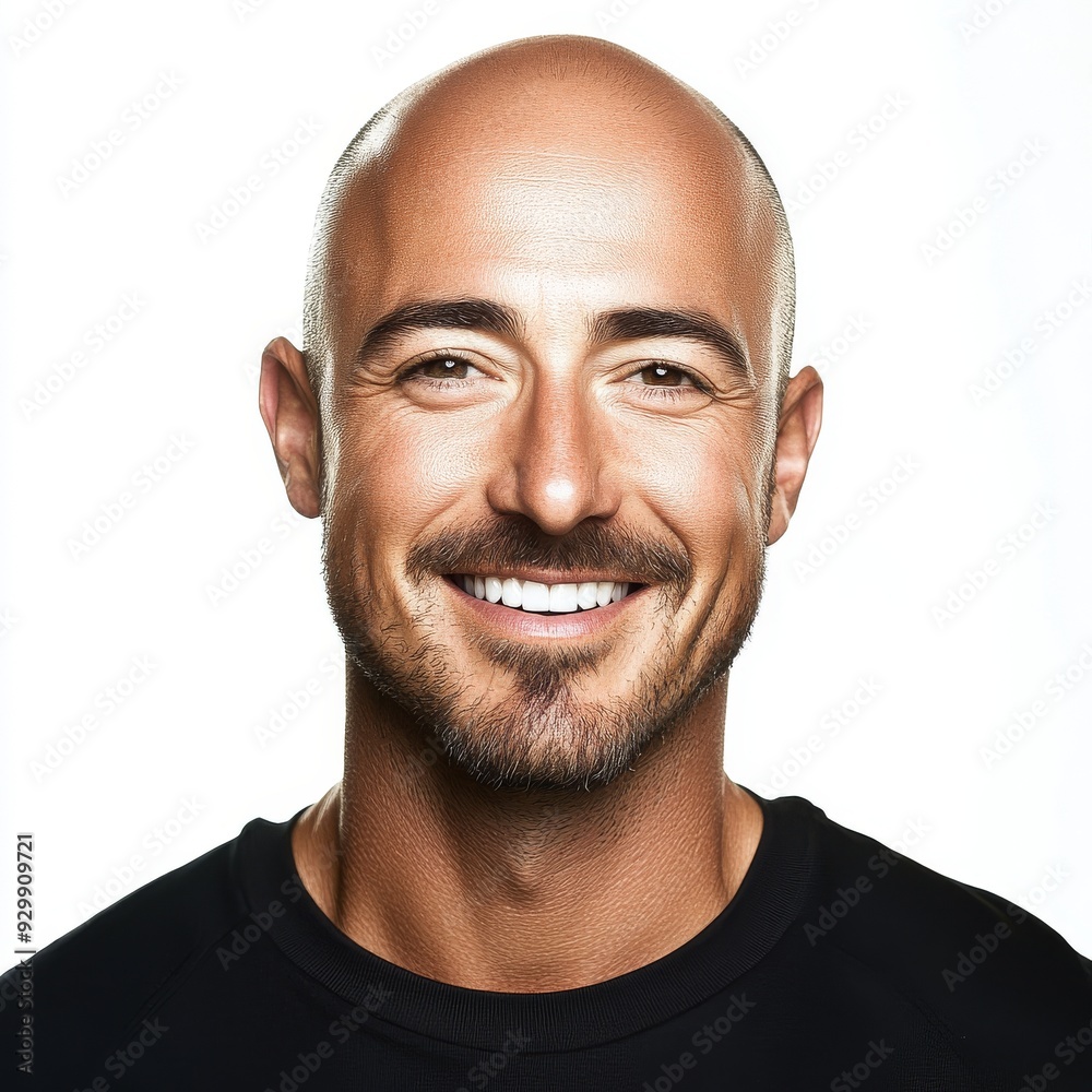 Obraz premium Portrait of bald man with happy expression, isolated on transparent background