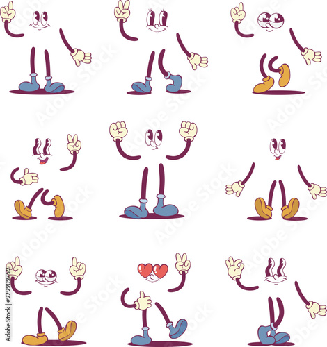 Retro groovy mascot character parts	
