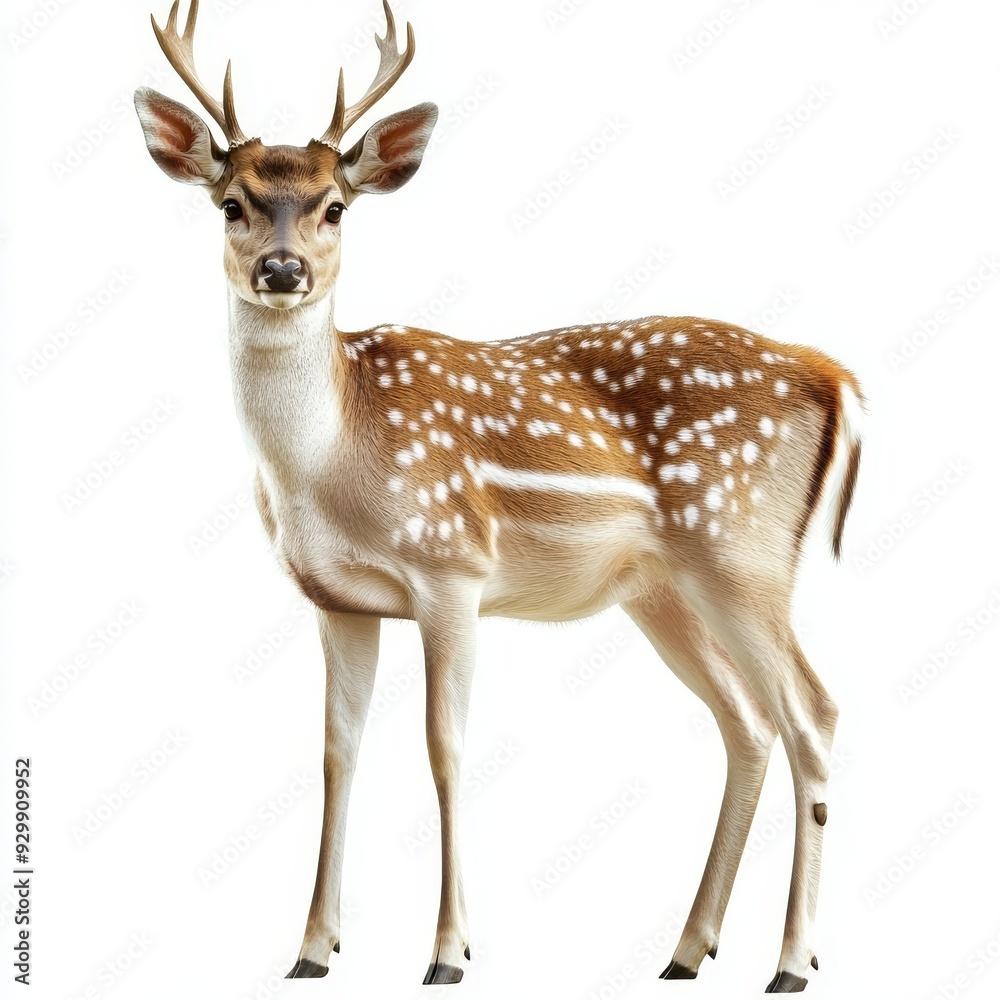 Fototapeta premium Isolated white background of a deer, a wildlife animal