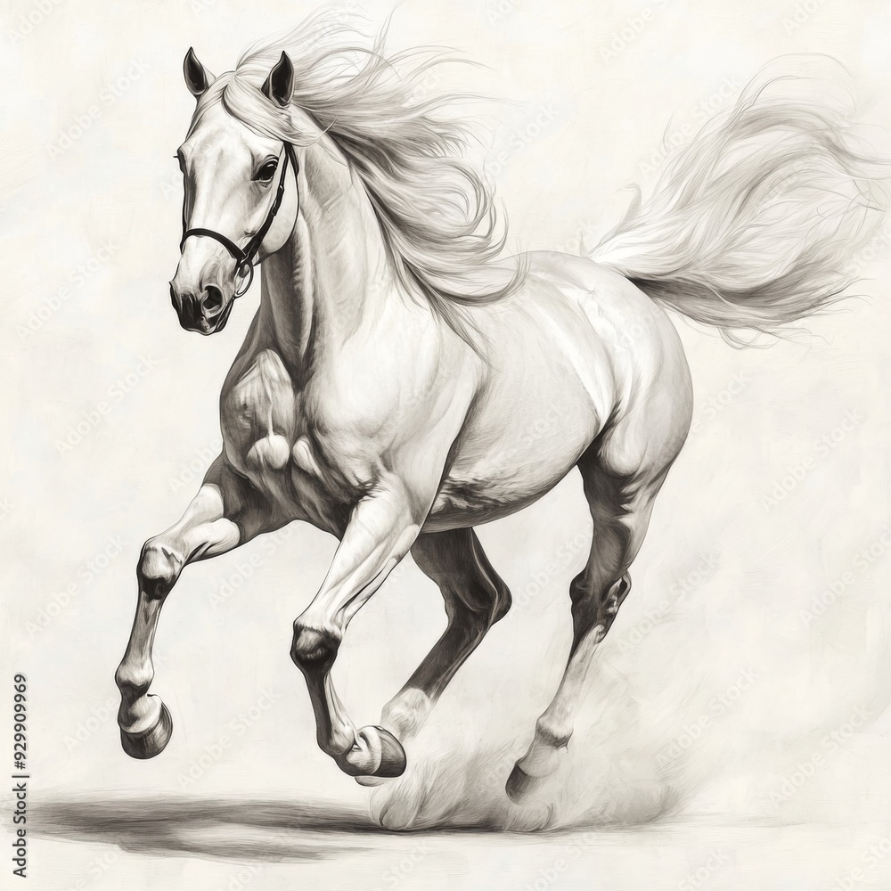 Fototapeta premium Isolated white arabian horse galloping against transparent background